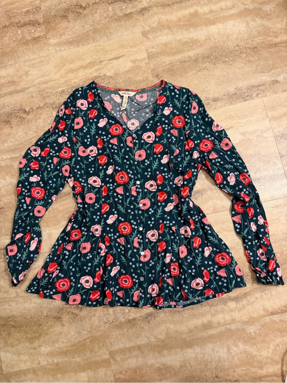 Matilda Jane Dark Green Floral Button-Down Peplum Top
